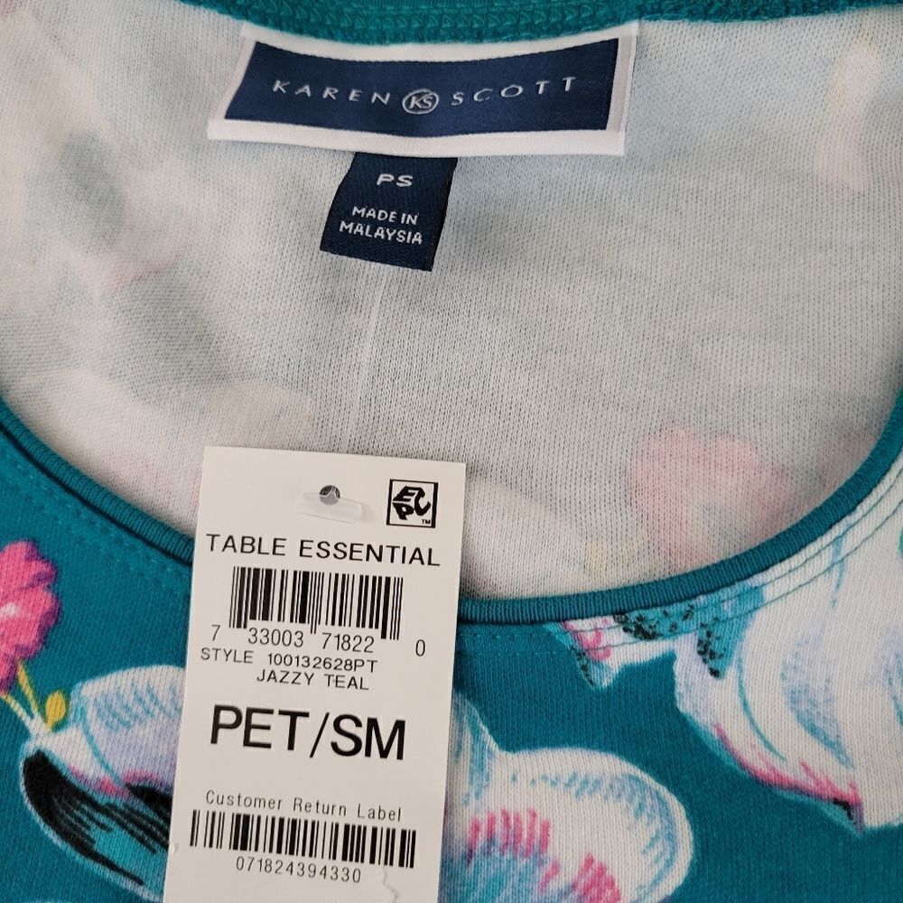 "Karen Scott " Woman's Pullover Top Mid Sleeve Size: PS Jazzy Teal NWT - Picture 6 of 8